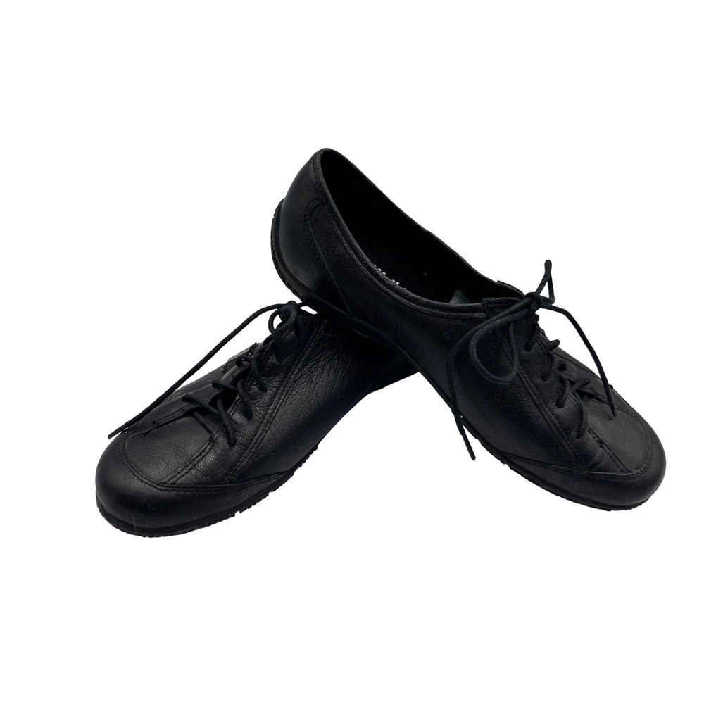 Walking Cradles Lace Up Flats Womens 7.5 M Black Excellent Leather Comfort Shoes